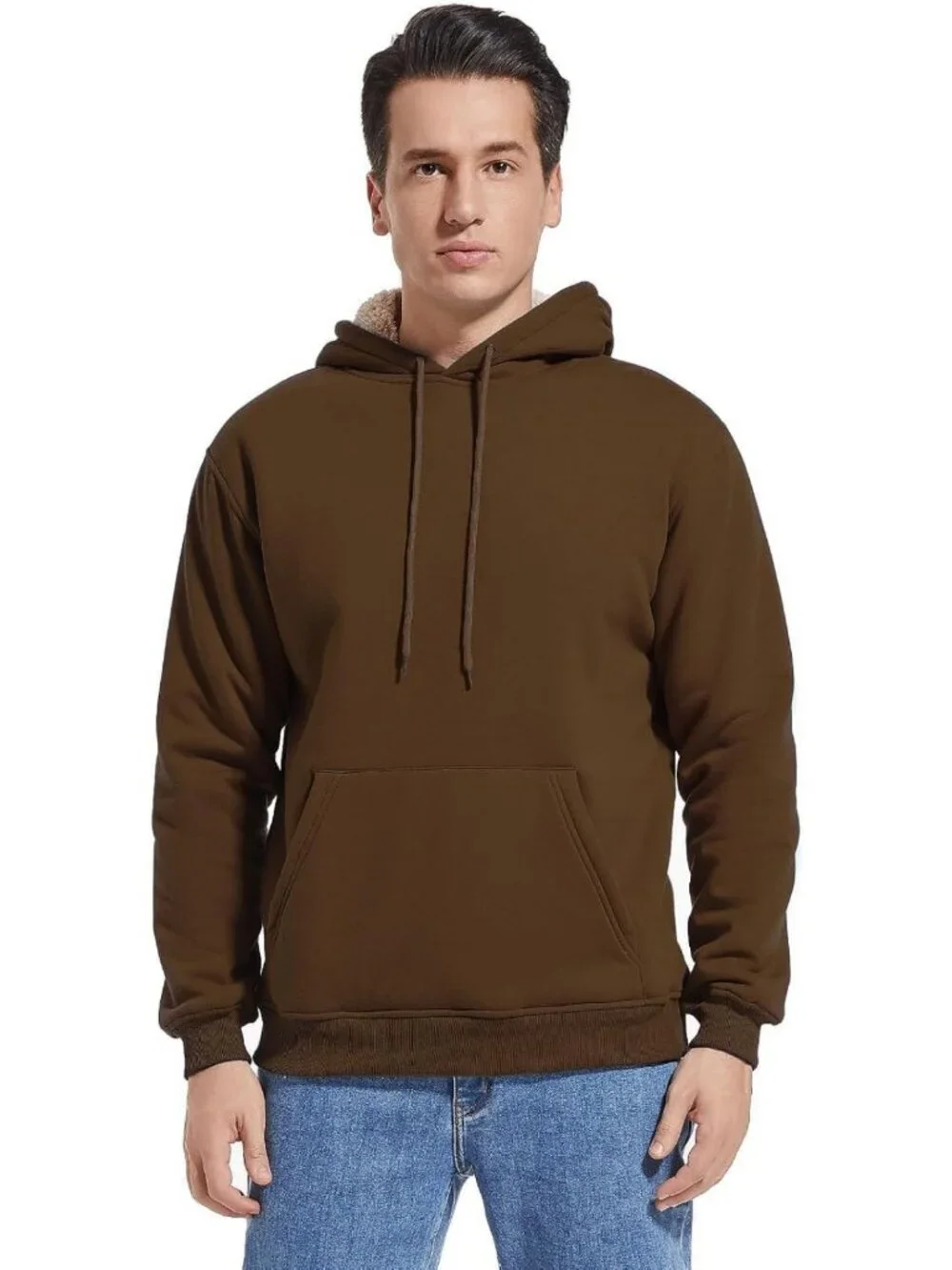 Cozy Men's Sherpa Fleece Pullover Hoodie - Warm Cotton Sweatshirt for Winter